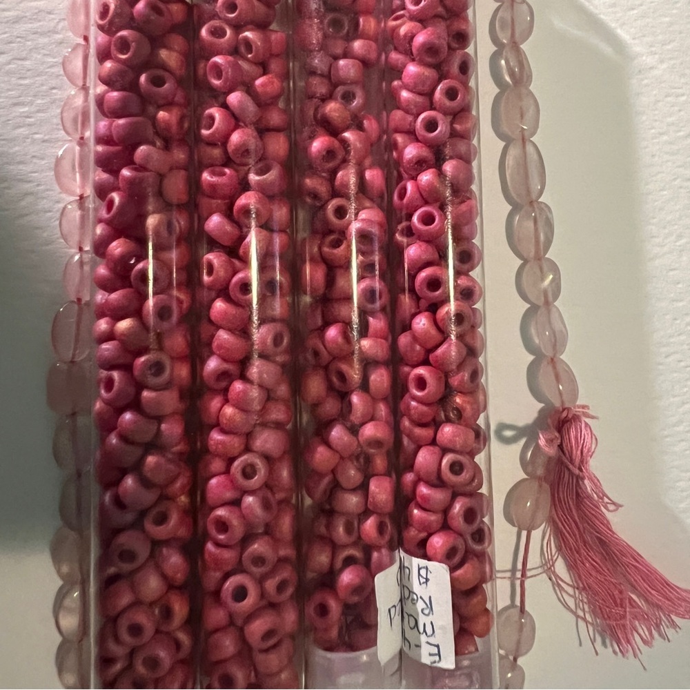 SEED BEADS Matte Red Pink Rose Large Hole &  strand pink quartz oval beads - Picture 4 of 7